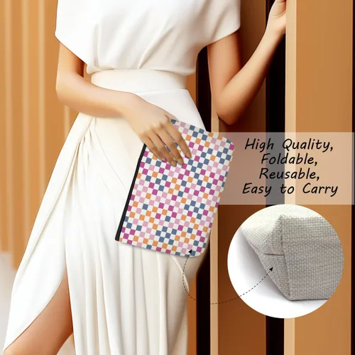 Vista 3 de Bolsa de maquillaje a cuadros retro colorida para mujeres, hermana, amiga, Navidad, cumpleaños, Cuadros 1250