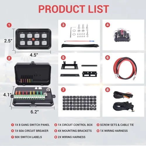 Vista 7 de Panel de interruptor de 8 bandas, caja de panel de control táctil LED azul, caja de interruptor táctil para automóvil, interruptor momentáneo