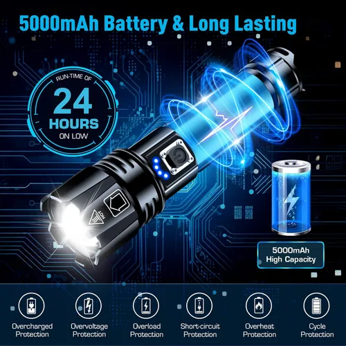 Vista 5 de ANKRA Linterna LED recargable de alto lumen, 10 modos de zoom, impermeable, banco de energía de salida USB, linterna táctica para camping