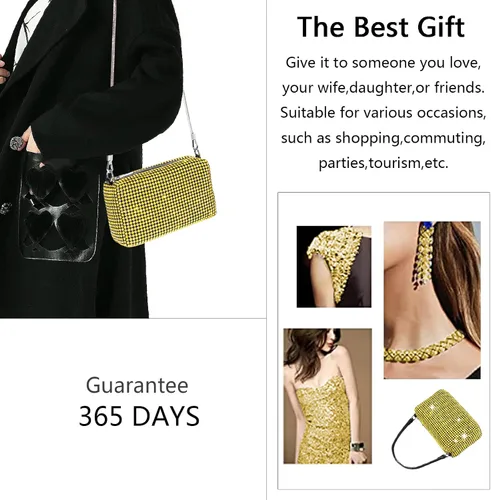 Vista 6 de Bolso de mano con diamantes de imitación para mujer, bolso de cadena con purpurina de cristal brillante, para fiesta, graduación, boda