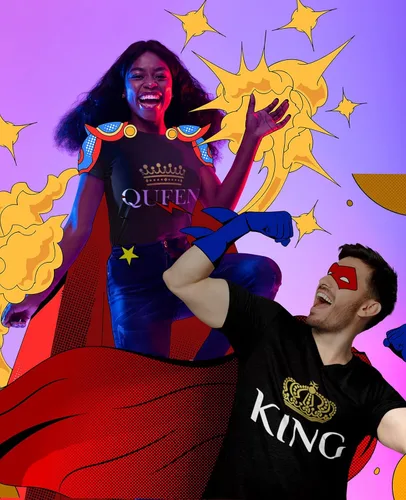 Vista 5 de Rey y Reina - Juego de camisetas de pareja para él y ella