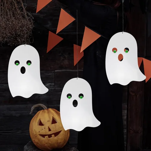 Vista 8 de Ghosts - Decoraciones de Halloween para exteriores, paquete de 3 fantasmas colgantes de 21 pulgadas para uso en interiores y exteriores BVLFOOK