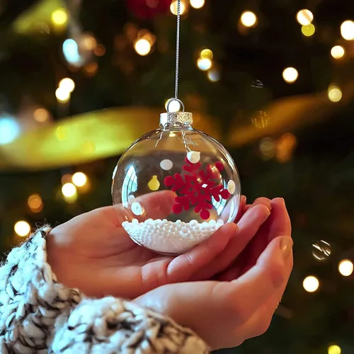 Vista 4 de 10 bolas de adorno transparentes de Navidad, bolas decorativas de plástico rellenables colgantes, decoraciones de bolas de Navidad transparentes