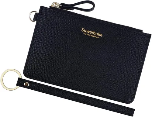 Vista 19 de Estuche Delgado para Tarjetas RFID para Mujer con Correa de Muñeca, Cartera con Cremallera para ID, Cartera de Cuero Pequeña, Monedero con Llavero
