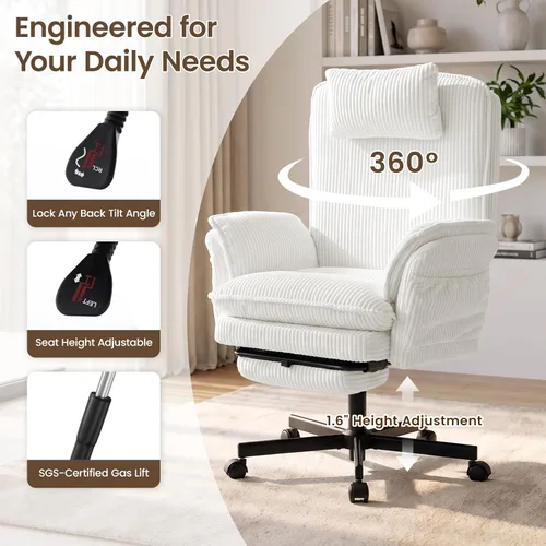 Vista 5 de Criss Cross Office Chair with Flip-Up Arms and Foot Rest, White