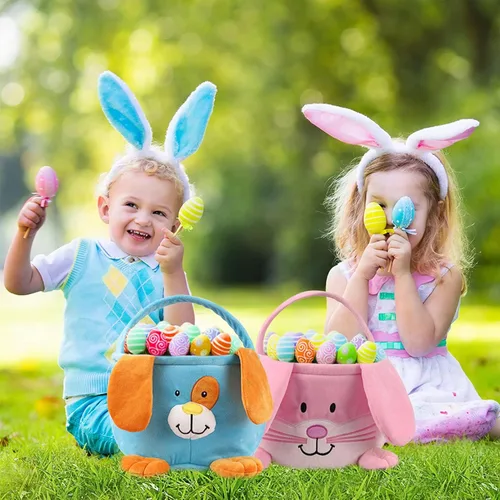 Vista 2 de Cestas de conejo de Pascua, lindos huevos de caza, bolsas de Pascua, cubos, regalos de festival para niños, niñas y niños