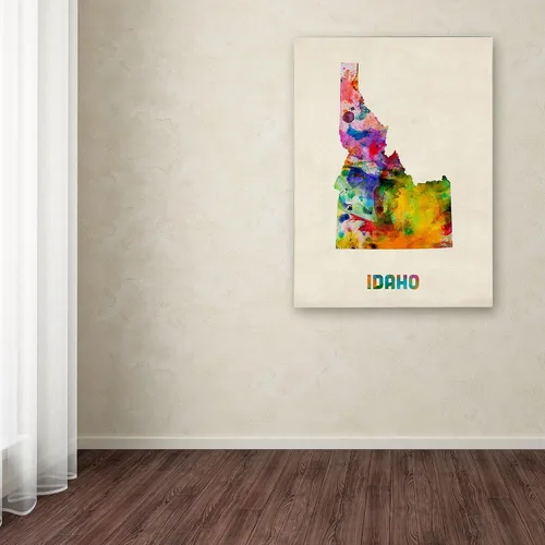Vista 3 de Trademark Fine Art Idaho Map - Arte enmarcado mate de Michael Tompsett en marco de madera, 11 x 14 pulgadas