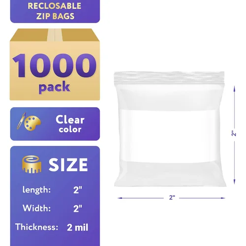 Vista 2 de APQ Supply Bolsas con cierre de bloque blanco, 2 x 2 pulgadas. Paquete de 1000 bolsas con cremallera para almacenamiento de alimentos con bloque