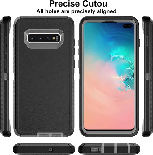 Vista 5 de Funda para Galaxy S10 Plus - Protección resistente 3 en 1 con 2 protectores de pantalla de TPU (negro/gris)
