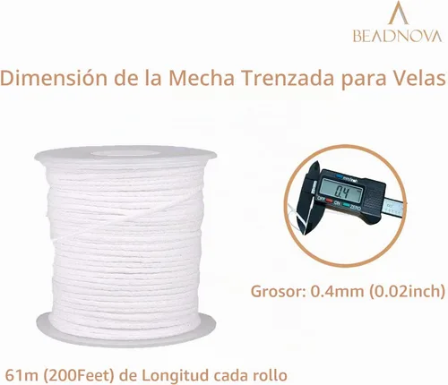 Vista 2 de BEADNOVA Carrete trenzado de mecha de vela de 200 pies, núcleo de rollo de algodón, mecha trenzada para fabricación de velas y bricolaje