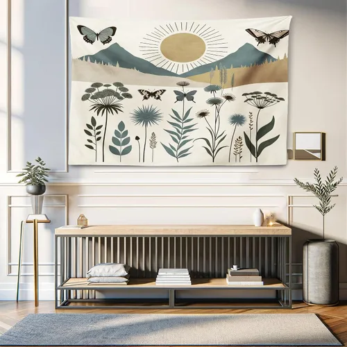 Vista 73 de Ambesonne Tapiz hippie, abrazo de hongos de ensueño y árbol de la vida místico y mandal verde, decoración de tela para colgar en la pared