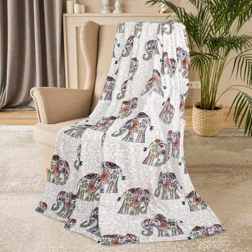 Vista 3 de Manta de franela de 50 x 60 pulgadas, manta de elefante bohemio bohemio floral para sofá, cama, regalos de elefantes para mujeres y adultos