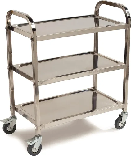 Vista 5 de Carrito de servicio Carlisle, acero inoxidable, 3 estantes, capacidad de 400 libras, L, Acero inoxidable, 1