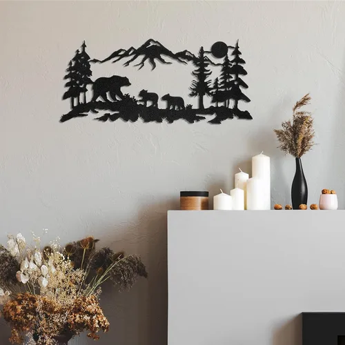 Vista 5 de Moxweyeni Arte de pared de oso de metal, bosque de oso de montaña, decoración rústica de caza de animales para decoración de pared de dormitorio