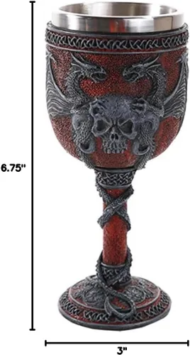 Vista 2 de Pacific Giftware Copa de vino doble con calavera de ala de dragón de 7 pulgadas