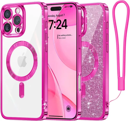 Vista 16 de Meifigno - Funda diseñada para el iPhone 16 Pro de 6.3", [Tarjeta de purpurina y correa para la muñeca] [Compatible con MagSafe]