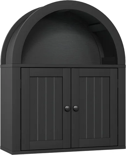 Vista 8 de ChooChoo Gabinete de pared arqueado, botiquín de doble puerta con estante Nogal