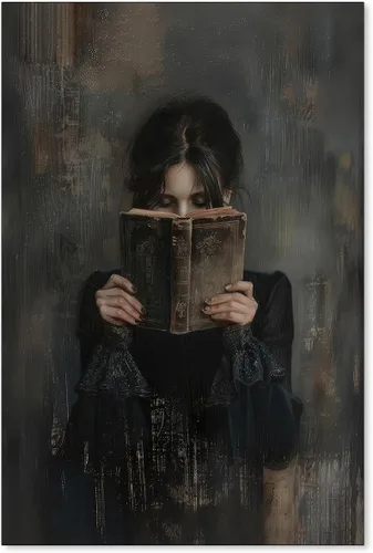 Vista 25 de Haitunone Arte de Pared de Lectura Femenina Victoriana Academia Oscura Libros Melancólicos Póster Pintura al Óleo Antigua Impresiones en Lienzo