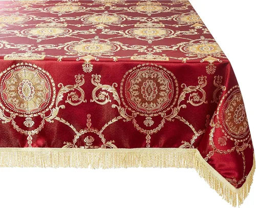 Vista 6 de Violet Linen Prestige - Mantel con diseño de damasco, 52 x 70 in, color burdeos. Borgoña