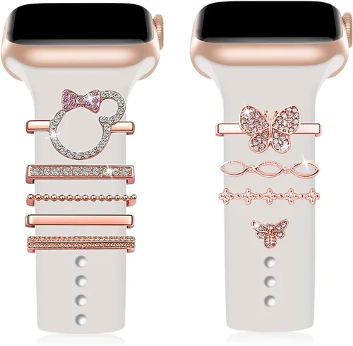 Vista 12 de Correa de reloj con abalorios, mejora tu correa de reloj con elegantes anillos decorativos compatibles con la correa de Apple Watch para iWatch