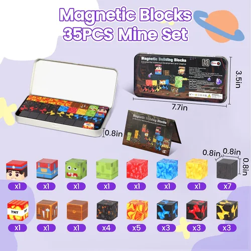 Vista 4 de SYSKENI Juego de 35 Bloques Magnéticos de Viaje, Mini Bloques Magnéticos Juguetes de Viaje para Niños de 3-5 y 4-8 Años, Cubos Magnéticos Portátiles