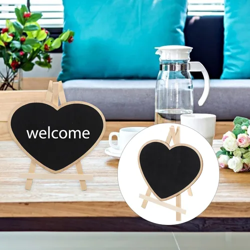 Vista 6 de 4 piezas de pizarra vertical caballete pizarra de mensajes de corazón letreros pizarra con base mini manualidades infantiles panel sándwich de madera