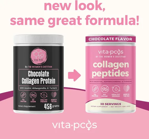 Vista 2 de Polvo de proteína de péptidos de colágeno para mujeres, suplemento PCOS formulado con inositol, ashwagandha y cúrcuma, apoya el cabello, la piel