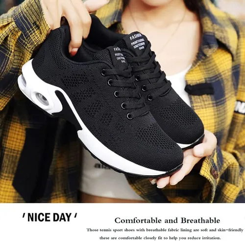 Vista 2 de Dimleen Tenis modernos para mujer, con cámara de aire, de malla, transpirable, con cordones, ligeros, con soporte de arco, ortopédicos que absorben