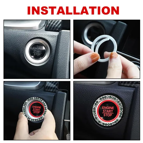 Vista 7 de WINKA 2 piezas brillantes para el botón de arranque del motor de automóvil, tapas de anillo de encendido sin llave, accesorios brillantes