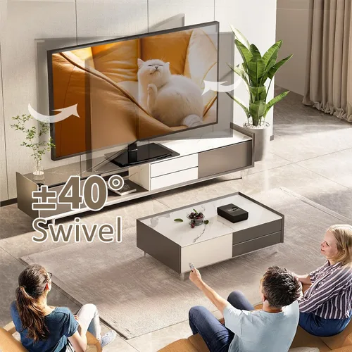 Vista 2 de Soporte universal giratorio para TV con base de mesa para televisores de 32 a 65 pulgadas con giro de 80 grados, base de 4 niveles de altura