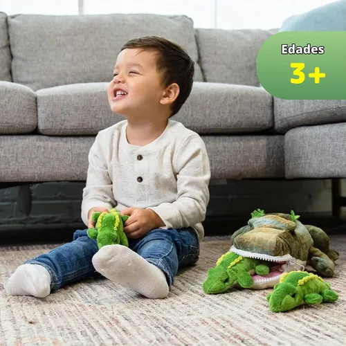 Vista 4 de PREXTEX Juguetes de peluche de cocodrilo con 3 animales de peluche de cocodrilo para bebés, cremalleras de cocodrilo, 3 pequeños cocodrilos