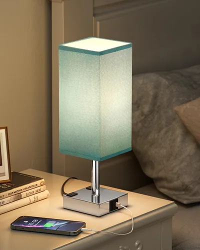 Vista 14 de Lámpara de mesa de noche táctil, con pantalla, puertos de carga USB C+A y salidas de CA duales, para dormitorio, sala de estar, oficina