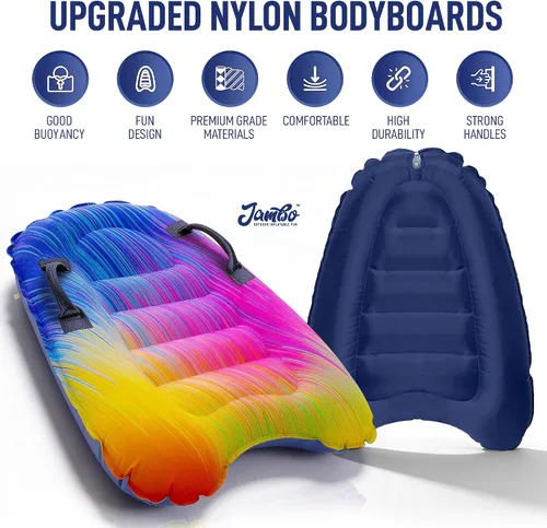 Vista 6 de JAMBO Tabla de surf inflable con asas, tabla de boogie para playa, tabla de surf flotante, flotadores de piscina, juguete de playa para niños
