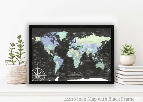Vista 3 de GEOJANGO Mapa de viaje del mundo personalizado con alfileres, lienzo estirado de pared grande, póster enrollado o mapa enmarcado, mapa personalizado