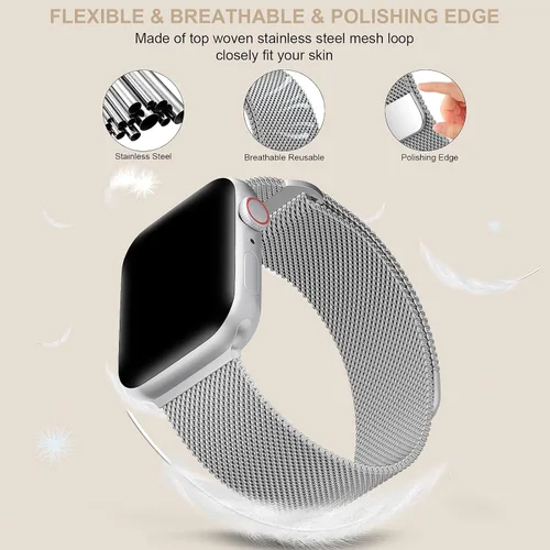 Vista 2 de TRA Correa Compatible con Apple Watch de Acero Inoxidable de 38, 42, 40, 44, 41, 45, 46, 49 mm, Correa de Malla con Cierre Magnético para iWatch