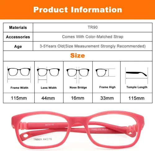 Vista 6 de Beonsale Marco de gafas para niños con correa sin tornillo talla 4416