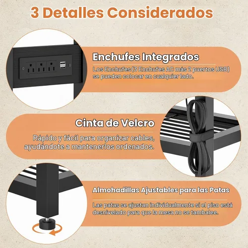 Vista 5 de Ecoprsio Mesa de Entrada con Tomacorrientes y Puertos USB, Mesa Consola con 2 Cajones, Mesa de Sofá Pequeña con Estantes de Almacenamiento para Sala
