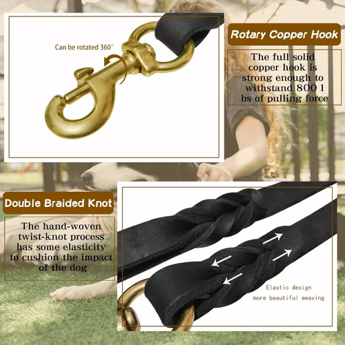 Vista 4 de Correa de perro de cuero 4 pies x 3/4 pulgada, Correa de entrenamiento para perros de cuero genuino trenzado resistente, suave y cómoda para perros