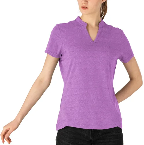Vista 80 de Gopune Polo de golf con cuello en V para mujer, sin cuello, manga corta, ligera, de secado rápido, camisetas de tenis para correr