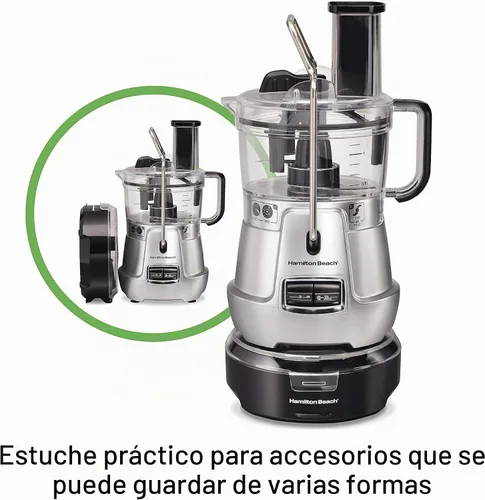 Vista 7 de Hamilton Beach Stack & Snap - Procesador de alimentos y picador de verduras de 8 tazas con cuchilla ajustable, raspador de tazón integrado y estuche