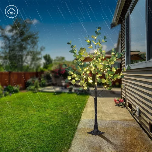 Vista 4 de LIGHTSHARE Árbol de eucalipto iluminado de 4 pies, 126 L, color blanco cálido, vegetación artificial con luces para boda, vacaciones, hogar, fiesta