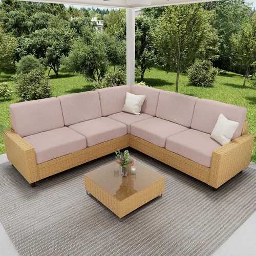 Vista 33 de hyha Fundas impermeables para sofá seccional, fundas de cojín Beige