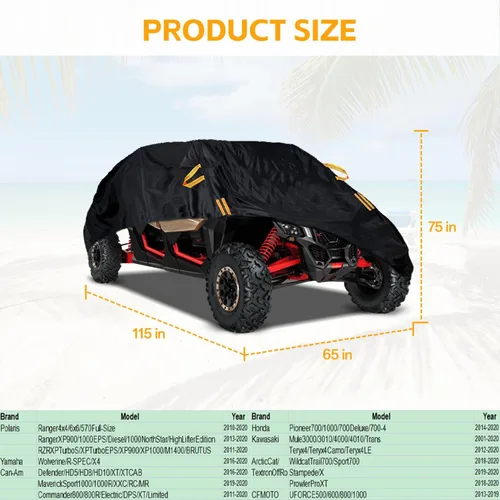 Vista 3 de Funda para UTV de 2 plazas impermeable para exteriores, resistente lado a lado, protección para todo tipo de clima, compatible con Polaris RZR