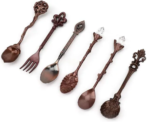 Vista 3 de Juego de 6 cucharas y tenedores, juego de 6 cucharas innovadoras de aleación de zinc, juego de tenedores y cucharas de postre para café, cubiertos