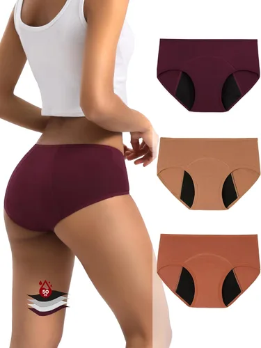 Vista 10 de INNERSY Ropa Interior de Período para Mujeres y Adolescentes, a Prueba de Fugas, Menstrual, de Algodón, Protectora, Estilo Hipster, 3 Unidades Flujo