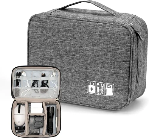 Vista 10 de Bolsa organizadora de cables, funda de viaje para accesorios electrónicos, bolsa de almacenamiento impermeable de doble capa para cargador, cable