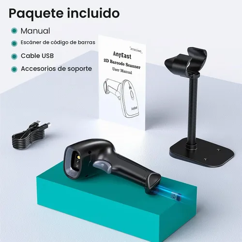 Vista 9 de Escáner de código de barras con soporte, Bluetooth y escáner de código de barras inalámbrico, escáneres de código QR 2D 1D para computadora POS