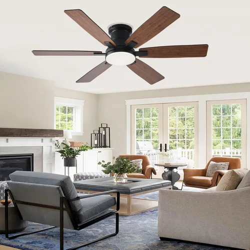 Vista 6 de Ayaoty Ventiladores de techo de cristal con luces, lámpara retráctil de 48 pulgadas con LED regulable, motor CC reversible, montaje empotrado, luz