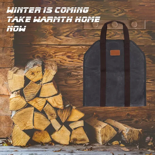 Vista 6 de Bolsa de lona encerada de leña con asas, soporte de leña resistente, para chimenea, accesorios para estufa de leña para campamento, barbacoa