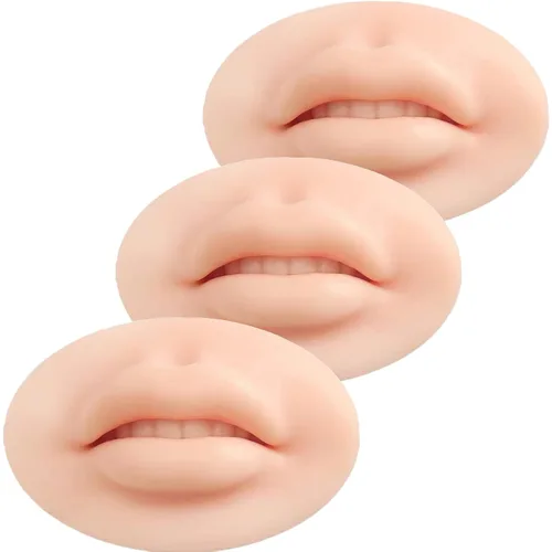 Vista 7 de Módulo de labios de práctica de tatuaje 3D, boca abierta con dientes, silicona suave, piel falsa realista, piel de práctica de microblading